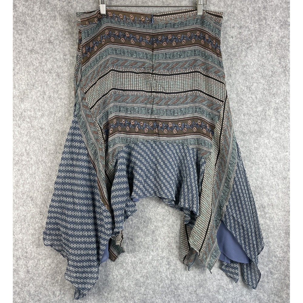 Sundance Silk Skirt Womens 16 Blue Asymmetrical Handkerchief Pattern Boho Hippie - Picture 10 of 14